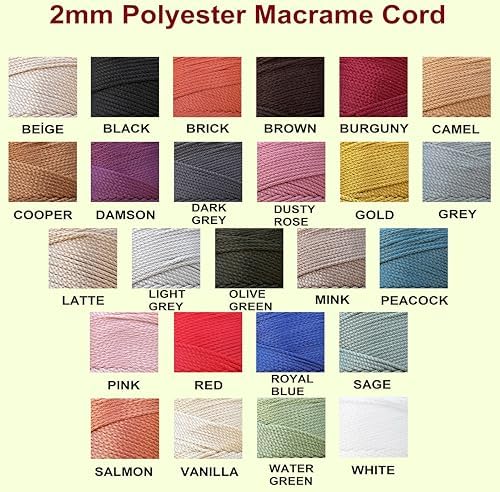 Polyester Macrame Cord 2mm x 251 Yards, 100% Polypropylene Premium Macrame Rope, Colorful Yarn Crochet Macrame Bag Craft for Wall Hangers, Bags, Bottom Plates, Carpets (Olive Green) 1