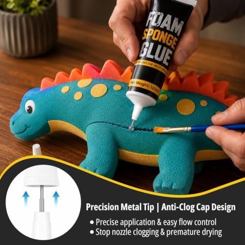 120ml Clear Foam Glue Adhesive with Brush | Quick-Drying Strong Bond Glue for Foam DIY Crafts Model Making Home Repairs