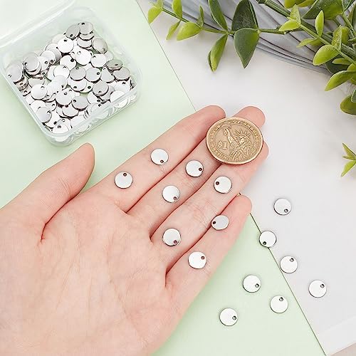 PH PandaHall 100 Pcs 304 Stainless Steel Flat Round Blank Stamping Tag Pendants Charms Diameter 8mm for Jewelry Making