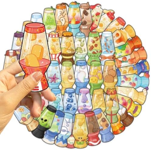 50pcs Lava lamp Stickers for Laptop Water Bottles, Transparent PET Waterproof Adhesive Lava Light Decals for Kids Birthday Party Scrapbook Phone (Lava Light)