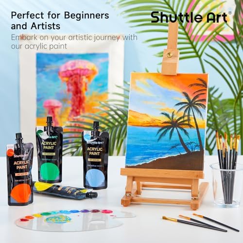 Shuttle Art Acrylic Paint, 18 Colors Acrylic Paint Pouches (120ml/4.06oz), Artist Grade Paint Set, Rich Pigments, Non-Toxic for Artists, Beginners and Kids on Rocks Crafts Canvas Wood Ceramic