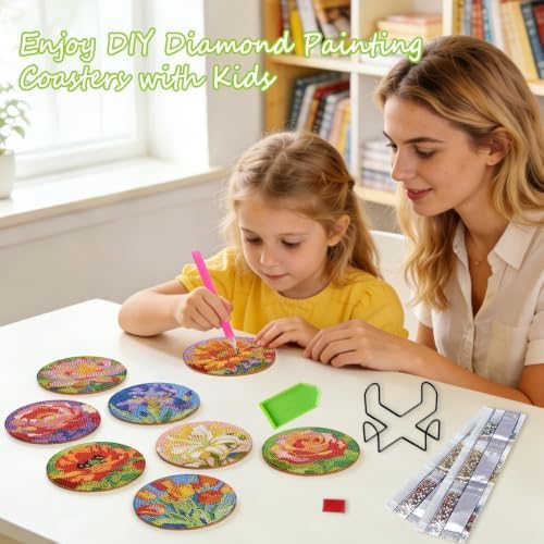 Leatrice 8 Pcs Diamond Art Coasters Small Diamond Painting Kits for Adults