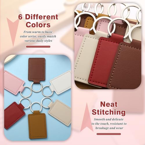 30Pcs Leather Keychain Blanks, Laser Engraving Blanks Keychain Bulk | Rectangular PU Leather Key Fob Kit, 6 Colors Leather Keychain Blanks for Laser Engraving, DIY Key Chain Blanks Crafts