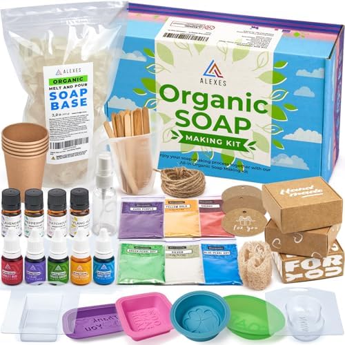 ALEXES Organic Soap Making Kit for Adults – Gift Soap Kit Making for Adults Natural – Make Your Own Soap Kit - Soap Making Supplies – Homemade Soap Maker Kit - Soap Making Molds Set