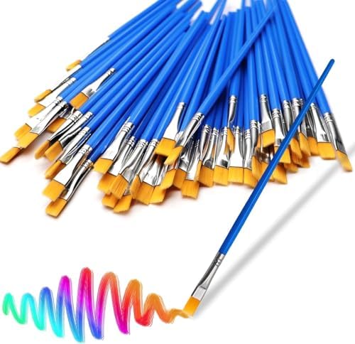 30Pcs Paint Brushes for Acrylics Painting, Flat Nylon Paint Brush, Blue