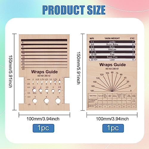 BENECREAT 2Pcs Rectangle Wooden Knitting Needle Gauge, Yarn Wrap Guide Board Knitting Tool for Spinners Yarn Measuring Crochet Accessories