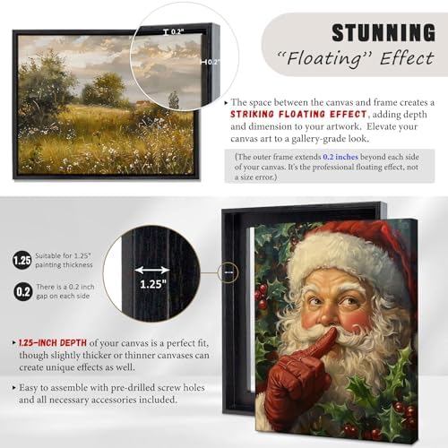 Floating Frames for Canvas, Wood-Look Frames for 1.25" Thick Canvas Paintings, Floater Frame Kit Available in 50 Sizes and 4 Colors for Room Wall Decor and Art Decor (30x30inch Black 1-Pack)