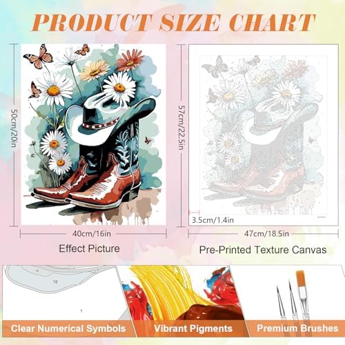 Cowboy Boots Paint by Numbers Kit for Adults, 16x20 inch, No Framed