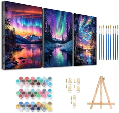 Axquilon 3 Packs Aurora Framed Paint by Numbers Kit for Adults 8x10in