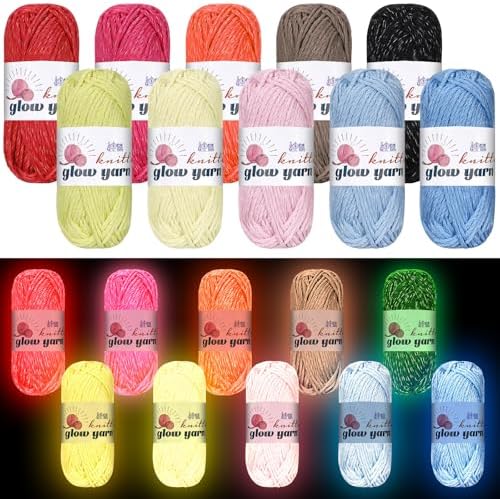 WILLBOND 10 Rolls Glow in The Dark Yarn for Crocheting, Vibrant