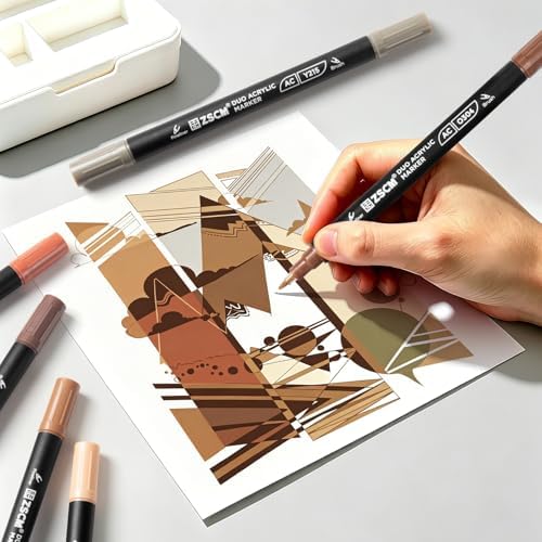 ZSCM 12 Brown Acrylic Paint Markers, Dual Fine & Brush Tip Acrylic Pens