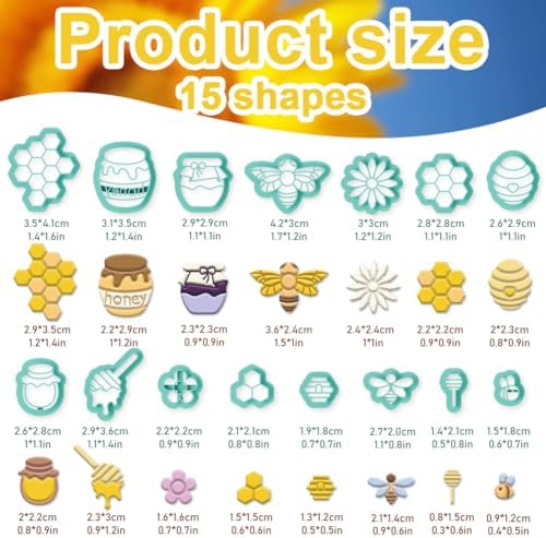 beinkmake 15Pcs Bees Polymer Clay Cutters Clay Earrings Cutters Flower Honey Beehive Jars Polymer Jewelry Cutter for Earrings Making Birthday Party DIY Supplies