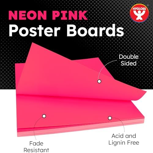Hygloss Medium Poster Board 11x14 - 25 Neon Pink Single Color Bulk Pack - 10 Pt. Thickness Colored Poster Board Paper for Projects, Signs, Displays - Posterboard Multipack 11" x 14"