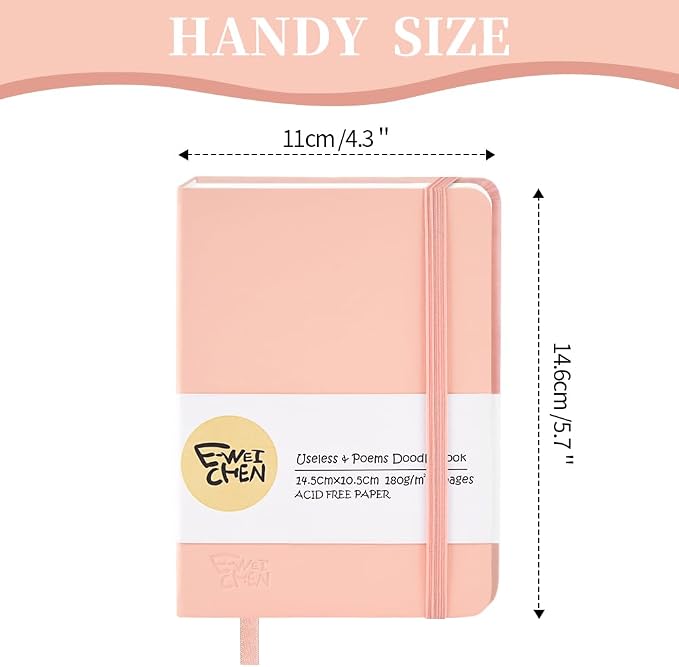 5.7x4.1in Hardcover Blank Sketchbook for Drawing 180gsm 96Pages,Pink