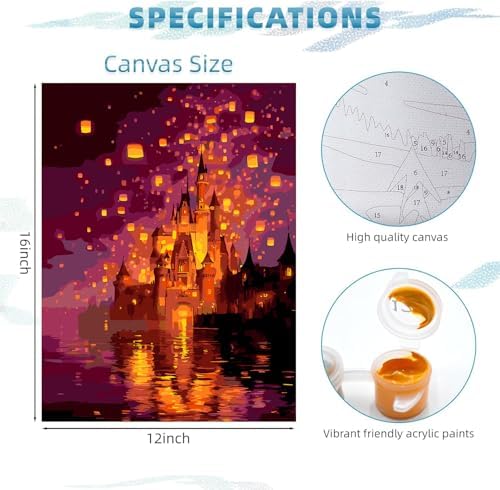 EIBEILI Magic Castle Paint by Numbers Kit for Adults Beginner,Lantern Adult Paint by Number Kits on Canvas,Easy Canvas Paint by Numbers for Adults for Home Wall Decoration 12 X 16 inch