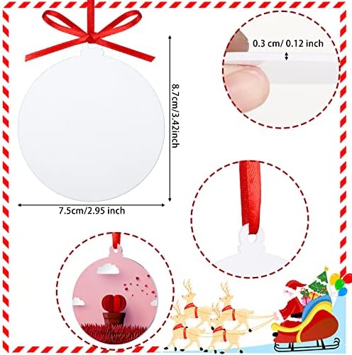 Queekay 25 Pcs White Round Acrylic Christmas Ornament with Red Ribbon DIY
