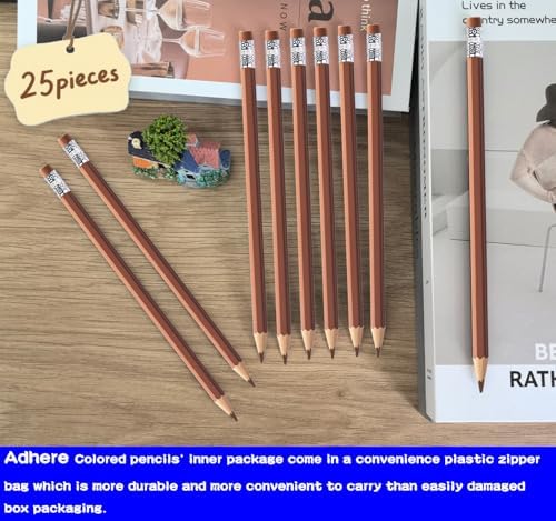 Adhere 25pcs Checking Pencils Erasable colored Pencils Pre-Sharpened #2 HB,for Checking Tests Grading,Map Coloring, editing Office Favors,including a Free sharpener. (Brown)