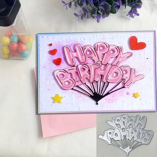 Lapoo Words Cutting Die for Scrapbooking - Durable, Cut Stencils for DIY Scrapbook Photo Album Decorative Paper Card, Card Making Supplies Party Wedding Decorations (Happy Birthday 3.7 x 3.1 in)