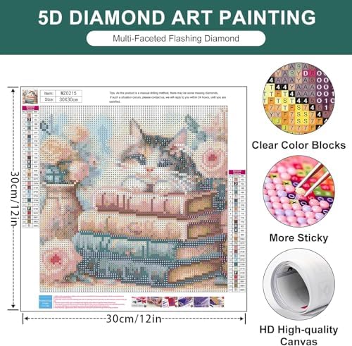 Diamond Art Kits for Adults,Cat Book Diamond Painting Kits for Beginner