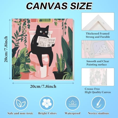 4 Pack Framed Black Cat Paint by Numbers Kits for Adults with Easel (8x8in)