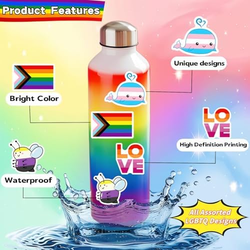 300 PCS Pride Stickers Bulk, Mixed All Kinds of LGBTQ+ Stickers for Trans Lesbian LGBTQ Bi, Gay Pride Accessories, Rainbow Stickers for Pride Month Decorations & Party Supplies(No Duplicates)