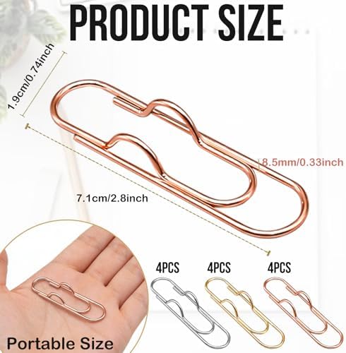 12Pcs Pen Holder Clips - Metal Pen Holding Paper Clips for Notebooks, Decorative Pencil Clip Organizer, Multi-Functional Bookmark & Card Holder for Desk Organization