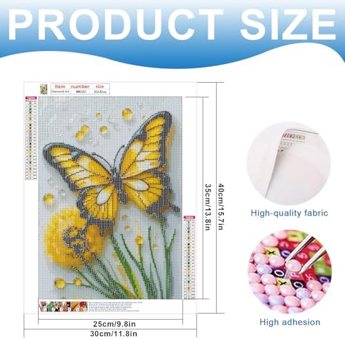 MVVMTOP Diamond Painting Kit for Adults 5D DIY Butterfly and Dandelions Full Drill Round Diamond Art Kits for Beginners Crystal Rhinestone Embroidery Painting Home Wall Decor Gift