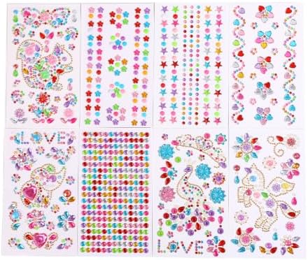 Gem Stickers for Crafting, Face, Eye, and Body Makeup, DIY Decoration, Kids' Rewards (Gem Stickers E (8 Sheets))