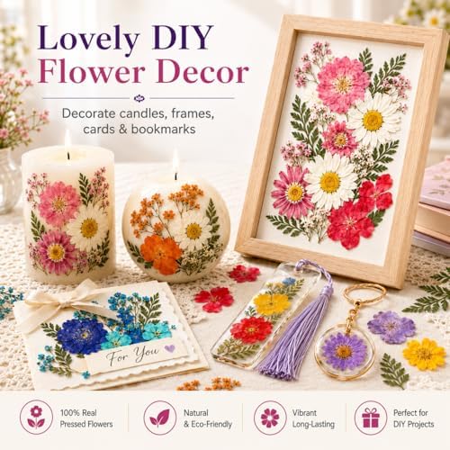 155 pcs Dried Flowers for Resin, Natural Flowers and Leaves Kit with Butterfly Stickers，Vacuum Sealed DIY Pressed Flowers for Jewelry Molds, Candle Soap Making, Scrapbook, Nail Art (Colorful-B)