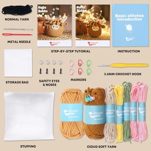 CrochetBox Crochet Kit for Beginner, 2 PCS Highland Cow Easy Learn How to Crochet Stuffed Animals Gift for Adults and Teen(), Knitting Set with Yarn Hook Stitch-by-Stitch Video Tutorial