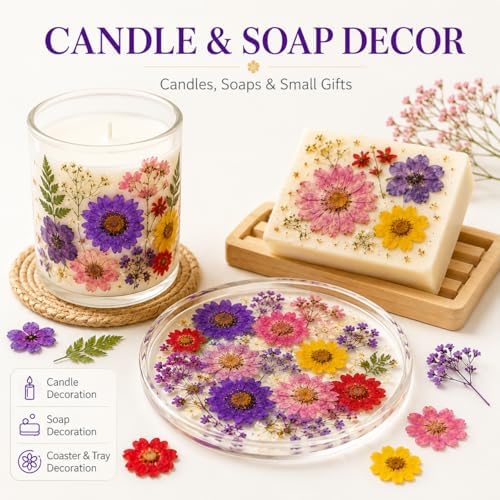 70 pcs Dried Flowers for Resin, Natural Flowers and Leaves Kit with Tweezers， Vacuum Sealed DIY Pressed Flowers for Jewelry Molds, Candle Soap Making, Scrapbook, Nail Art (Colorful-C)