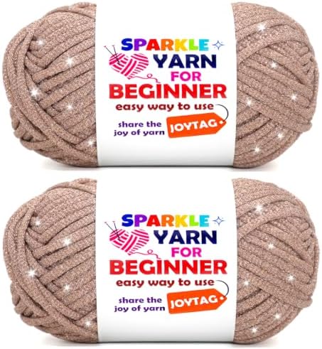 2 Pack Sparkle Beginner Crochet Yarn for Crocheting Knitting Multicolor Easy Crochet Yarn for Beginners(Rose Gold)