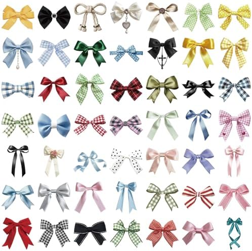50pcs Transparent Colorful Bow Sticker, Vinyl Cute Aesthetic Bows Stickers for Water Bottle Scrapbook Laptop Luggage Skateboard,Waterproof Funny Trendy Decals for Teens Girls Women (Colourful)