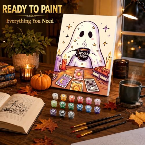 Halloween Paint by Numbers Kit for Kids with Frame Easel Ghost 8x12 inch