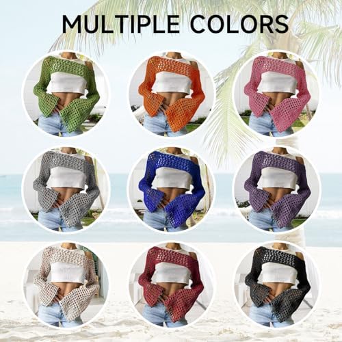 KEOMUD Women Crochet Tops Y2K Hollow Knit Bolero Shrug