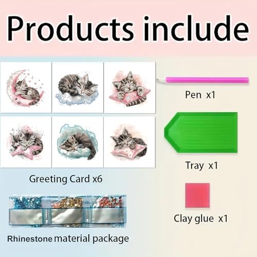 DDGYP 6 Pack Diamond Painting Greeting Cards,Craft Cards for Cat Lovers