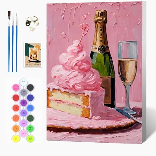 Auremi Red Wine Paint by Number Kits for Adults,Cake Paint by Number on Canvas with Frame DIY Painting with Number Acrylic Oil Paint Kits for Home Decor 8x12 Inch
