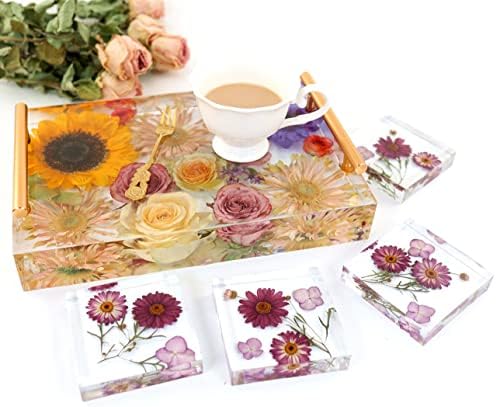Resin Tray Molds Silicone, 13.5" Large Deep Rectangle Molds for Resin with 4pcs Coasters Mold, Epoxy Casting Molds for DIY Flowers Preservation Art Making Home Décor