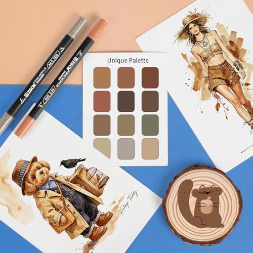 ZSCM 12 Brown Acrylic Paint Markers, Dual Fine & Brush Tip Acrylic Pens