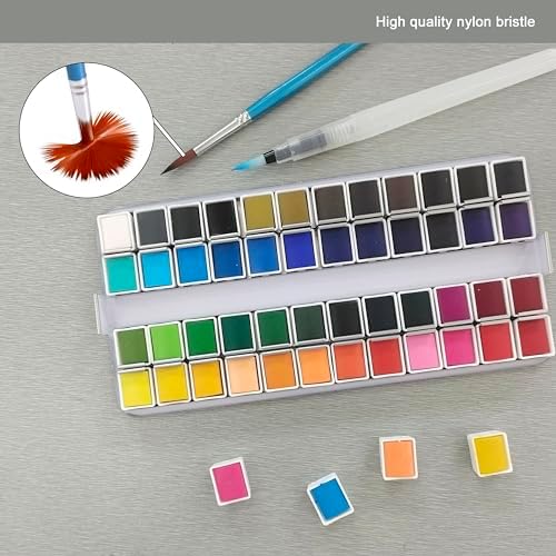 Travel Watercolor Paint Set, 48 Colors with Brushes & Water Paper