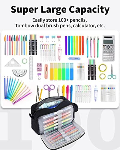 Sooez Big Capacity Pencil Case, Upgraded Canvas Pencil Pouch Large Pencil Bag Organizer, Separate Compartments Easy Grip Handle, Aesthetic Supply for School Teens Adults, Black Pen Case