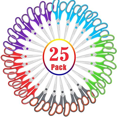 Scissors Bulk Set of 25-Pack, Niutop 8" Multipurpose Sharp Sewing Craft Shears Fabric Scissors for Office Home High/Middle School Student Office Teacher Supplies, Comfort-Grip Right/Left Handles