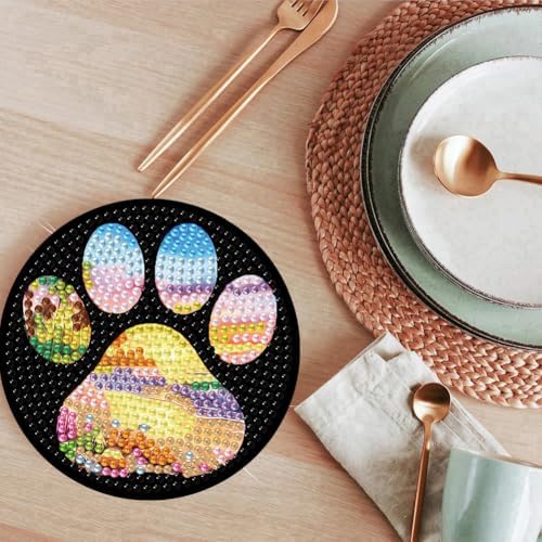ijbnhd Beach Diamond Art Coasters Kit, Dog Paw, 8 PCS, 4X4inch