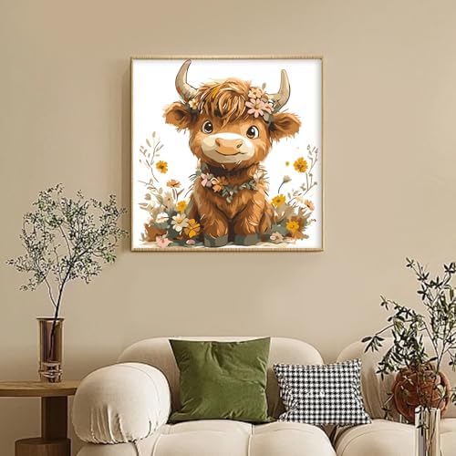 Framed Paint by Numbers Kit for Adults Beginners – Cute Highland Cow