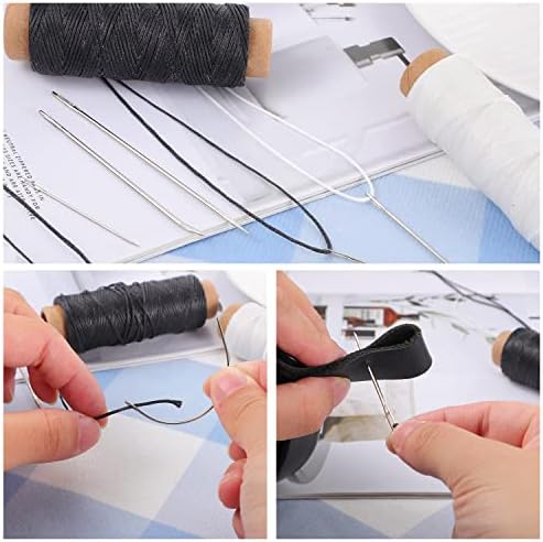 110Yards Waxed Thread with 7 Pcs Leather Needles for Hand Sewing