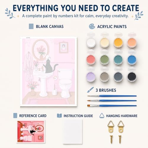 AuraDraw Black Cat Paint by Numbers Kit for Adults Beginner - Animals Oil Painting Kit - Bathroom Paint by Number Kits on Canvas, DIY Painting Kit for Home Wall Decor 16x20 Inch
