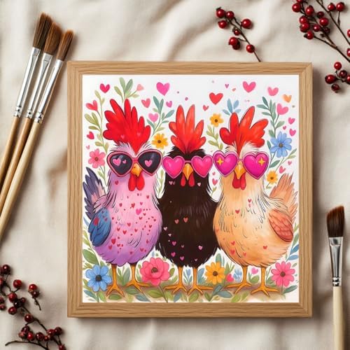 CRZMODE Chicken Day Paint by Numbers Kit for Adults, Chicken Paint by Numbers for Adults, Acrylic Painting Crafts for Home Decor Gift (16x16 inch)