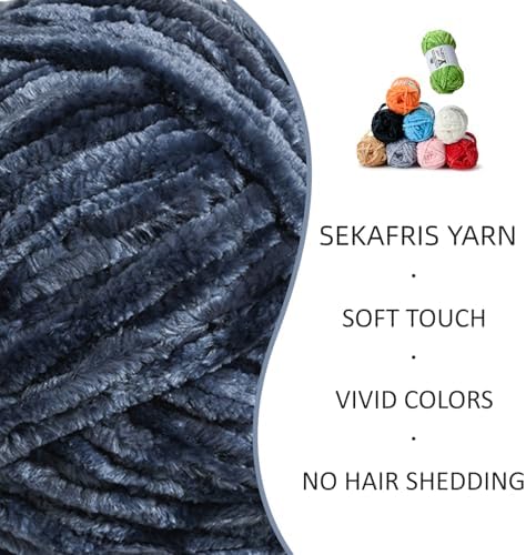 Chenille Crochet Navy Blue Yarn 2 Pack