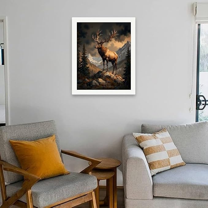 Wildlife Paint by Numbers Kit for Adults - DIY Elk on Mountain Cliff Painting on Canvas 16x20 Inches, Acrylic Paint Set, Suitable for Beginners, Nature Art for Home Decoration or Gifts