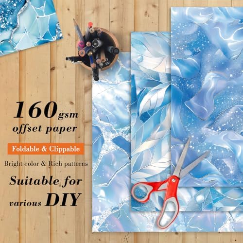Blue Aesthetic Scrapbook Paper Pad, 24 Sheets 6 x 6 Inch Patterned Designed Wedding Decorative Decoupage for Card Making Folded Supplies Gift Wrapping Journals DIY Crafts Photo Album
